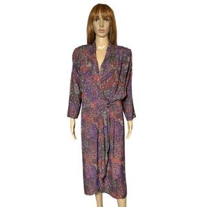 Vintage Karin Stevens Long Sleeve Padded Shoulders Wrap Dress Size M